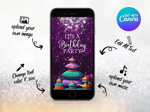 Arabian Nights Invitation, Arabian Birthday Invitation, Printable Arabian Nights Invitation, Printable Invite, Animated Video Invitation
