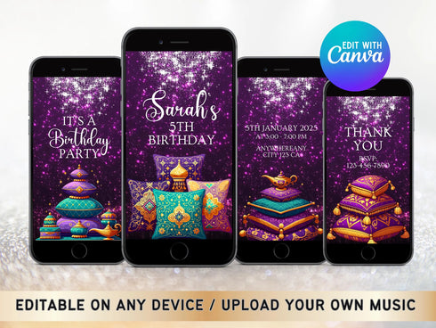 Arabian Nights Invitation, Arabian Birthday Invitation, Printable Arabian Nights Invitation, Printable Invite, Animated Video Invitation