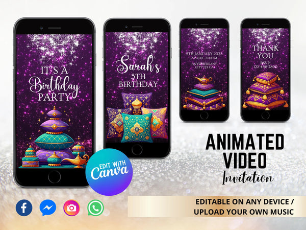 Arabian Nights Invitation, Arabian Birthday Invitation, Printable Arabian Nights Invitation, Printable Invite, Animated Video Invitation