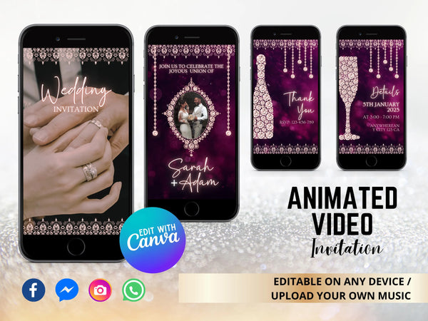 Wedding Video Invitation, Digital Wedding Invitation, Electronic Wedding Invitation, Animated Wedding Invitation, Champagne Invitation