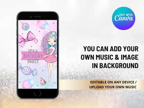 Candyland Birthday, Candy Birthday, Sweet Birthday Invitation, Candy Invitation Girl Birthday, Animated Invite, Birthday Video Invitation