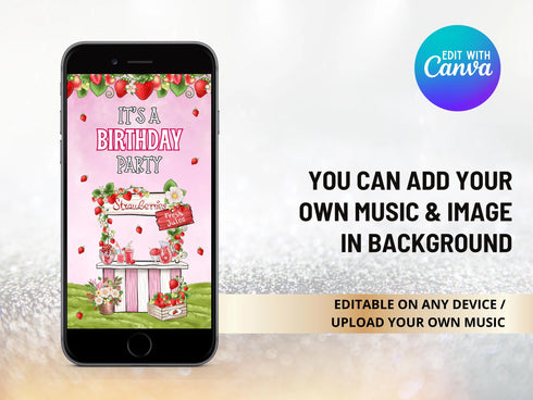 Strawberry Phone 3rd Birthday Invitation, Strawberry 3rd Birthday Electronic Evite, Strawberry 3rd Birthday Invite, Digital Berry Birthday