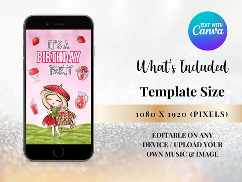 Strawberry Birthday Invitation, Berry 3rd Birthday Evite Template, Strawberry Birthday Evite, Strawberry Digital Invitation Text Invitation