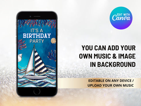 Stormy Sea Birthday Video Invitation, Animated Ocean Theme Party Invitation, Stormy Sea Kids Birthday Party Phone Video Text Evite, Canva