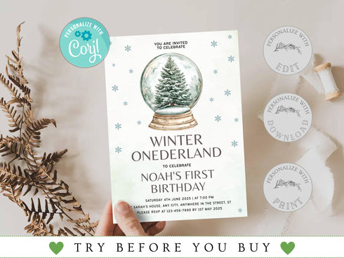 Winter Onederland Invitation, Girl First Birthday Invite, Winter 1st Birthday Invitation, Snowflakes Invitation Template, Winter Birthday