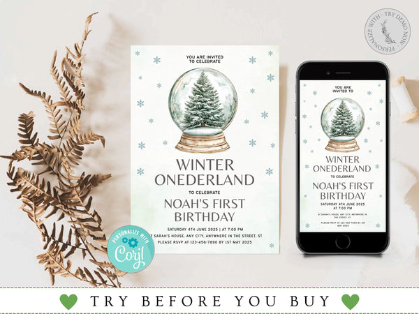 Winter Onederland Invitation, Girl First Birthday Invite, Winter 1st Birthday Invitation, Snowflakes Invitation Template, Winter Birthday