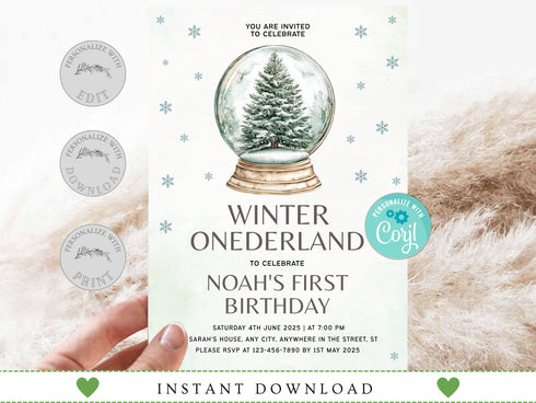 Winter Onederland Invitation, Girl First Birthday Invite, Winter 1st Birthday Invitation, Snowflakes Invitation Template, Winter Birthday
