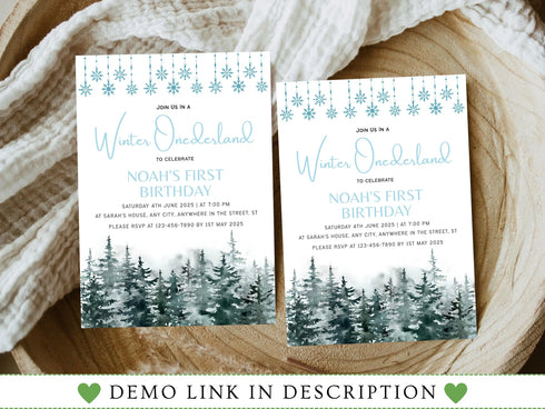 Winter Onederland Invitation, Onederland Invitation, Winter Birthday Invitation, Editable Birthday Invitation, Corjl Template