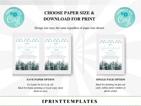 Winter Onederland Invitation, Onederland Invitation, Winter Birthday Invitation, Editable Birthday Invitation, Corjl Template