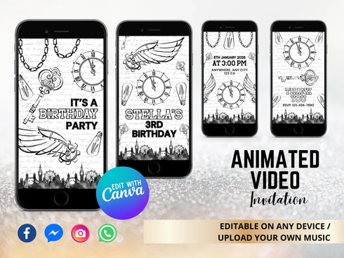 Steampunk Theme Birthday Party Video Invitation, Steampunk Birthday Invitation, Steampunk Party, Steampunk Party Invitation, Canva