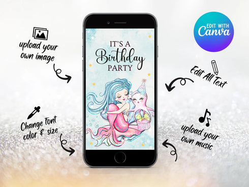 Mermaid Birthday Video Invitation, Under the Sea, Animated Video Invitation, Birthday Invitation Girl, Mermaid Birthday Video