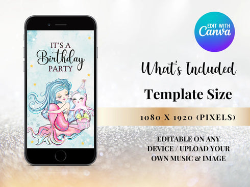 Mermaid Birthday Video Invitation, Under the Sea, Animated Video Invitation, Birthday Invitation Girl, Mermaid Birthday Video