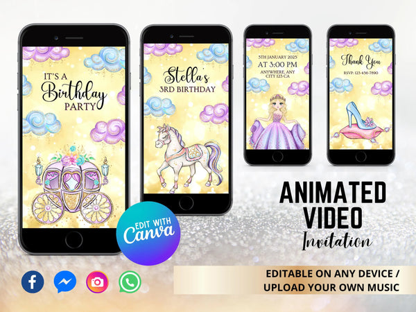 Princess Birthday Invitation, Princess Animated Video Invitation, Princess Invitation, Digital Invitation, Princess Video Invitation