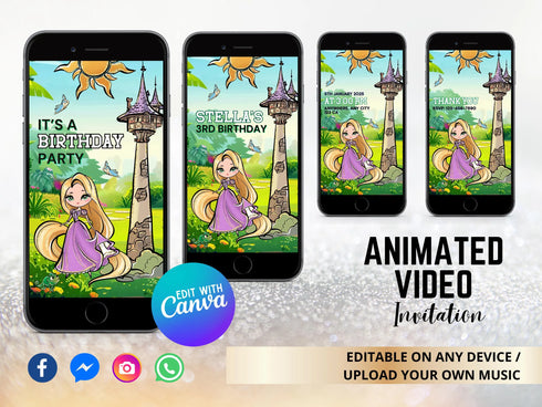 Princess Rapunzel Birthday Video Invitation, Disney Tangled Digital Invitation, Princess Animated Invitation, Personalized Invitation,custom