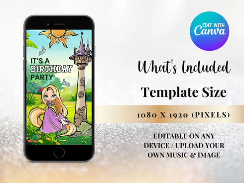 Princess Rapunzel Birthday Video Invitation, Disney Tangled Digital Invitation, Princess Animated Invitation, Personalized Invitation,custom