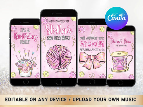 Sewing Birthday Invitations, Sewing Video Invitation, Sew Theme Birthday, Sewing Party Invite, Animated Sewing Invite, Girl Birthday Party