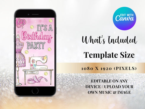 Animated Sewing Birthday Party Invitations, Sewing Video Invitation, Sewing Machine Invitations, Sew Theme Birthday, Sewing Party Invite