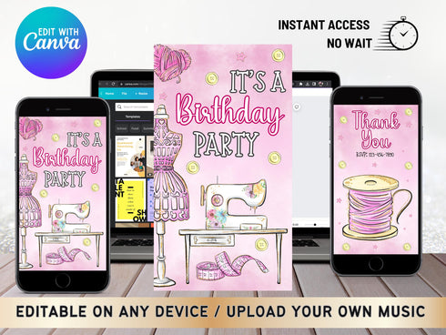 Animated Sewing Birthday Party Invitations, Sewing Video Invitation, Sewing Machine Invitations, Sew Theme Birthday, Sewing Party Invite