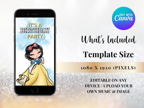 Snow White Birthday Video Invitation, Snow White Party, Birthday Video Invite, Snowwhite, Canva, Snow White Invitation