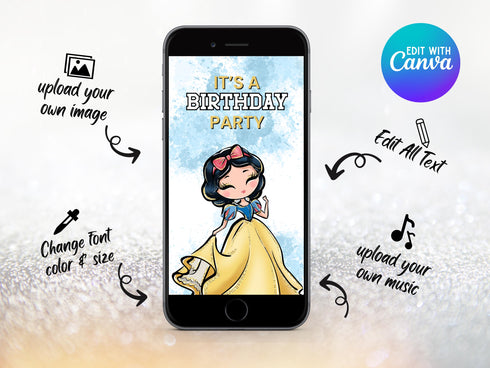 Snow White Birthday Video Invitation, Snow White Party, Birthday Video Invite, Snowwhite, Canva, Snow White Invitation
