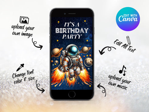 Animated Space Birthday Video Invitation, Space Astronaut Invitation, Birthday Astronaut, Outer Space Birthday Video Invitation, Canva