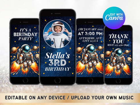 Animated Space Birthday Video Invitation, Space Astronaut Invitation, Birthday Astronaut, Outer Space Birthday Video Invitation, Canva