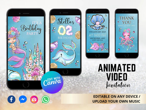 Mermaid Birthday Video Invitation, Mermaid Invite, Mermaid Birthday Party, Little Mermaid Party, Little Mermaid Invite, Under the Sea