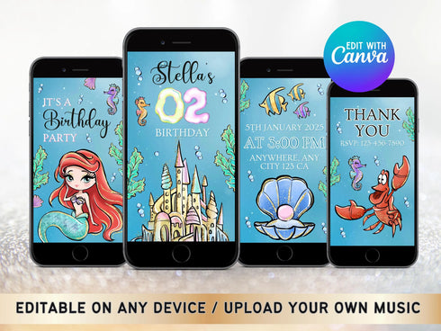 Mermaid Birthday Video Invitation, Mermaid Invite, Mermaid Birthday Party, Little Mermaid Party, Little Mermaid Invite, Under the Sea