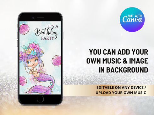 Animated Mermaid Birthday Party Invite, Mermaid Video Invitation, Editable Video Invite, Canva Template, Girl Birthday Evite