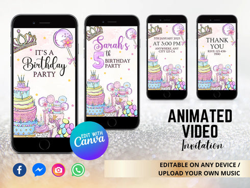 Editable Sweets Candy Video Invitation Template, Sweet Candy Birthday Invitation, Sweet Celebration Birthday Invitation, Candy Invitation