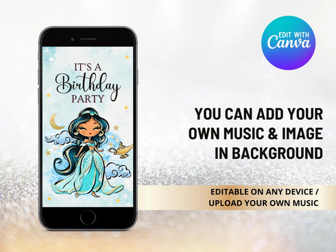 Princess Jasmine Birthday Invitation, Princess Jasmine Video Invitation, Party Invites, Birthday Invitations, Jasmine Video Invitation