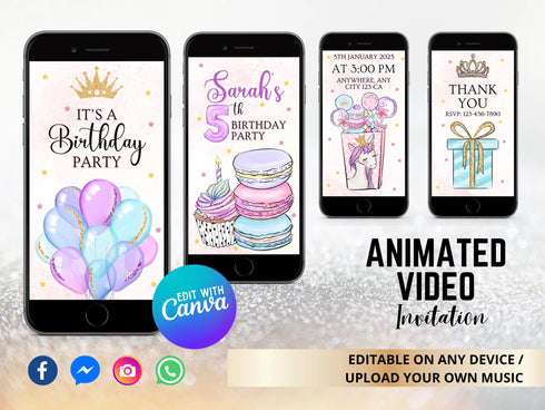 Sweet Candy Birthday Invitation, Sweets Candy Video Invitation Template, Sweet Celebration Birthday Invitation, Candy Video Invitation