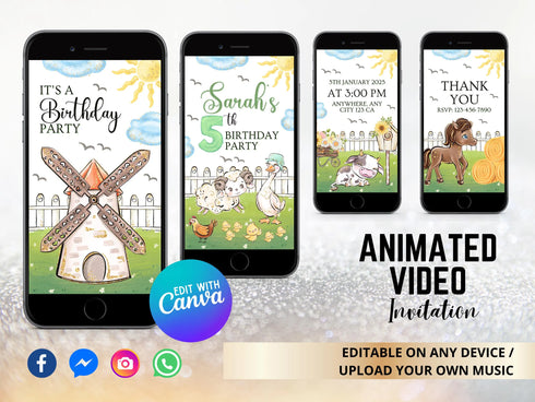 Farm Birthday Party Video, Invitation for Barn Party, Animated Invite Template for Editable Video, Farm Animals Party, Barnyard Invitation
