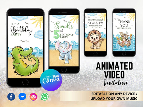 Animated Jungle Birthday Video Invite, Editable Birthday Video Template, Digital Animals Birthday Card, Animals Birthday Video Invitation