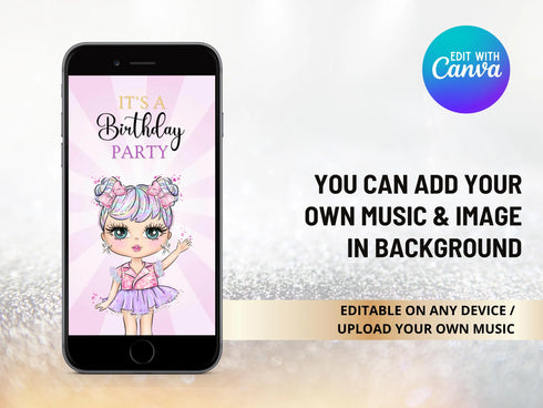 Pink Doll Party Video Invitation, Pink Doll Birthday Video Invitation, Pink Girl Birthday Party Video Invitation, Doll Party Invitation