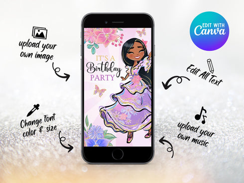 Editable Encanto Birthday Party Invites, Encanto Mobile Birthday Invitation, Editable Kid Invitation, Canva Template, Instant Download