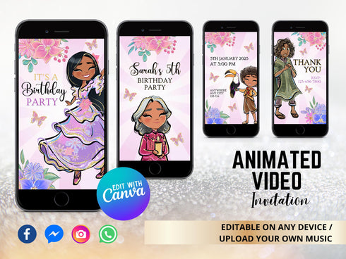 Editable Encanto Birthday Party Invites, Encanto Mobile Birthday Invitation, Editable Kid Invitation, Canva Template, Instant Download