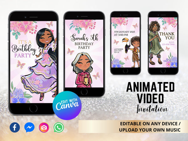 Editable Encanto Birthday Party Invites, Encanto Mobile Birthday Invitation, Editable Kid Invitation, Canva Template, Instant Download