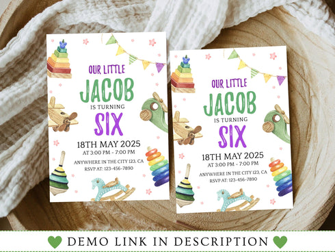 Kids Editable Toy Birthday Invitation Template, Printable Birthday Party Invitations, Digital Kids Party Invite Template Bday Card