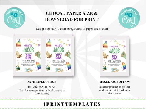 Kids Editable Toy Birthday Invitation Template, Printable Birthday Party Invitations, Digital Kids Party Invite Template Bday Card