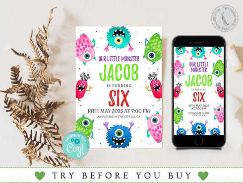 Monster Birthday Invitation, Halloween Birthday Invitation, Boy Monster Birthday Party, Our Little Monster Invitation, Monster Party Invite