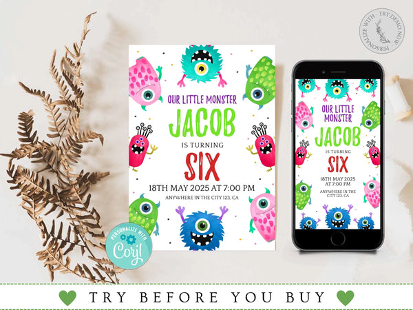 Monster Birthday Invitation, Halloween Birthday Invitation, Boy Monster Birthday Party, Our Little Monster Invitation, Monster Party Invite