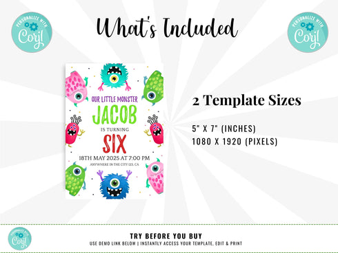 Monster Birthday Invitation, Halloween Birthday Invitation, Boy Monster Birthday Party, Our Little Monster Invitation, Monster Party Invite