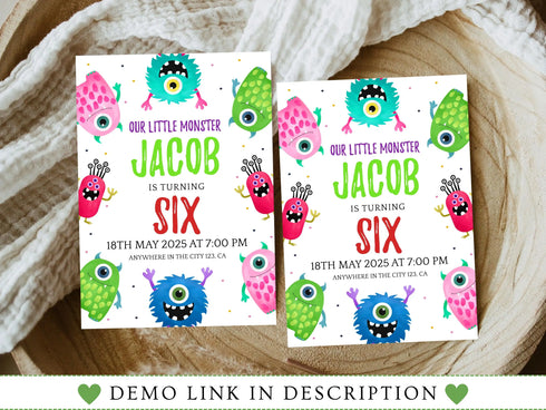 Monster Birthday Invitation, Halloween Birthday Invitation, Boy Monster Birthday Party, Our Little Monster Invitation, Monster Party Invite