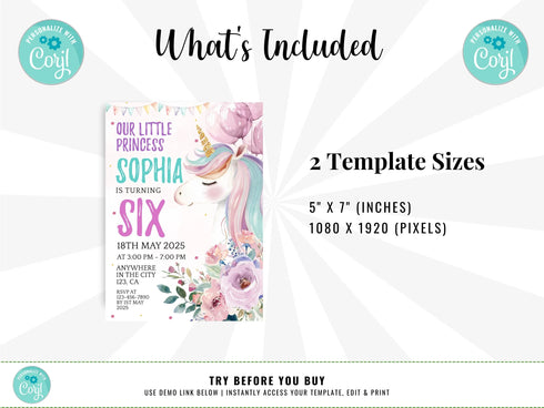 Unicorn Birthday Invitation, Rainbow Unicorn Party, Editable Unicorns Bday Invite, Magical Unicorn Invite, Printable Instant Download