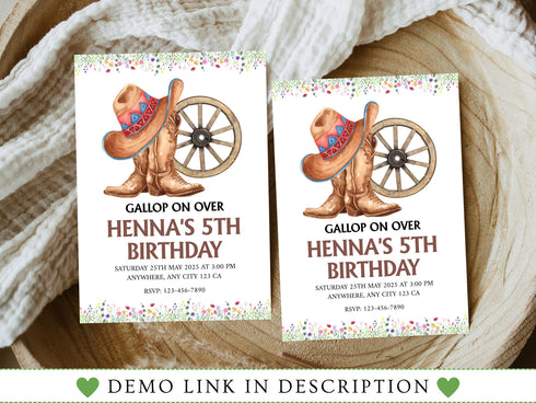 Editable Cowgirl Horse Birthday Invitation Template, Cowgirl Invite, Cowgirl Party Horse Invite, Farm Birthday Invitation, Cowgirl Birthday