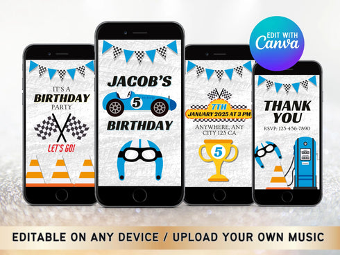 Race Car Video Invitation, Car Race Birthday Invitation, Birthday Video Invitation, Race Car Video, Animated Birthday Party Invitation