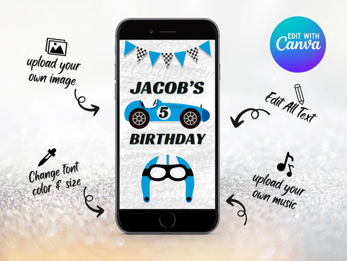 Race Car Video Invitation, Car Race Birthday Invitation, Birthday Video Invitation, Race Car Video, Animated Birthday Party Invitation