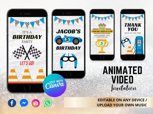 Race Car Video Invitation, Car Race Birthday Invitation, Birthday Video Invitation, Race Car Video, Animated Birthday Party Invitation