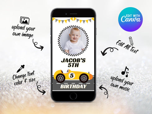 Race Car Animated Invitation, Video Cars Birthday, Racing Car Digital Invitation, Editable Video Invite, Race Car Birthday Video Invitation
